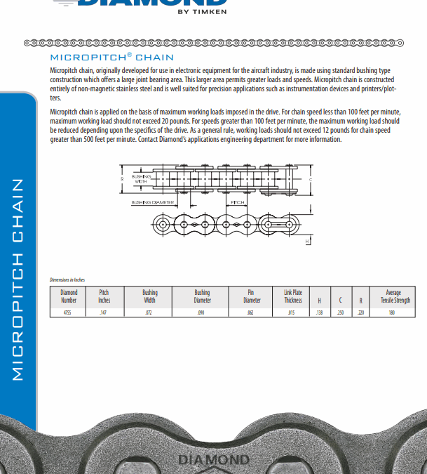 Diamond Micropitch Chain Spec Sheet